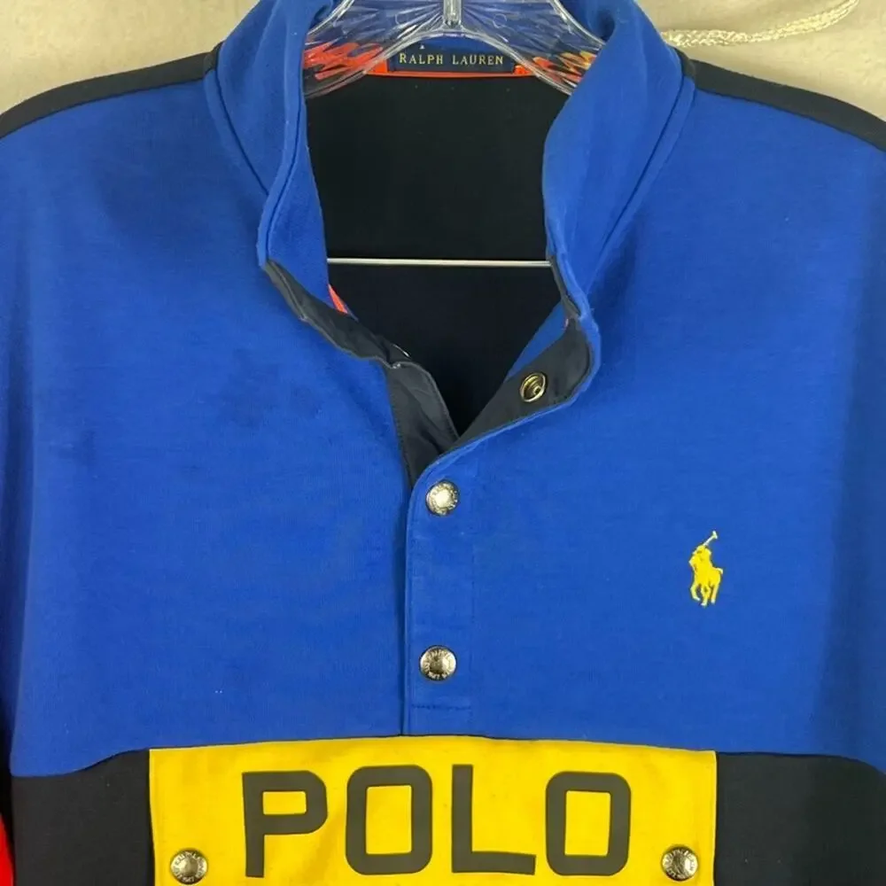 Polo Ralph Lauren Men's Red/Green/Blue Colorblock Retro Logo Pullover Sweatshirt